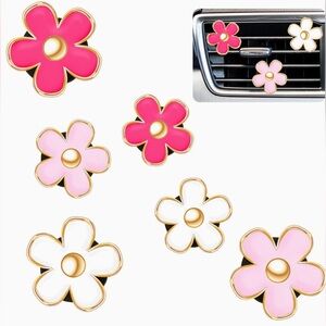 🆕 6pc Car Air Freshener Flower Vent Clips Charm in Rose Pink White